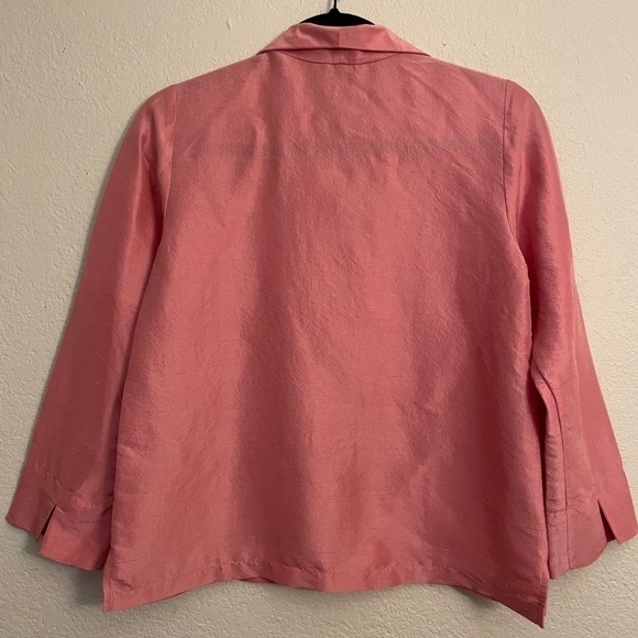 EILEEN FISHER Petite Women's Textured Crinkle 100% Silk 3/4 Sleeve Button Top PP - Picture 9 of 13